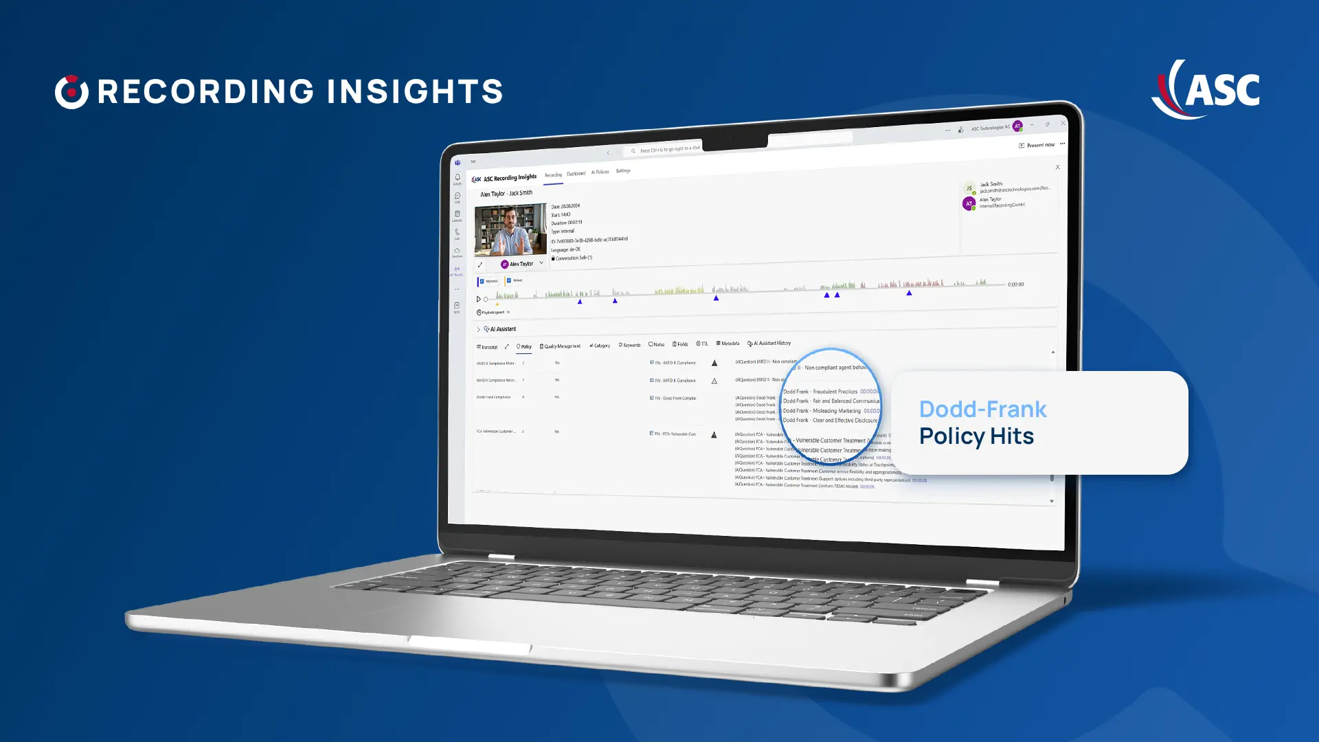 Recording Insights displaying automatically detected Dodd-Frank compliance violations